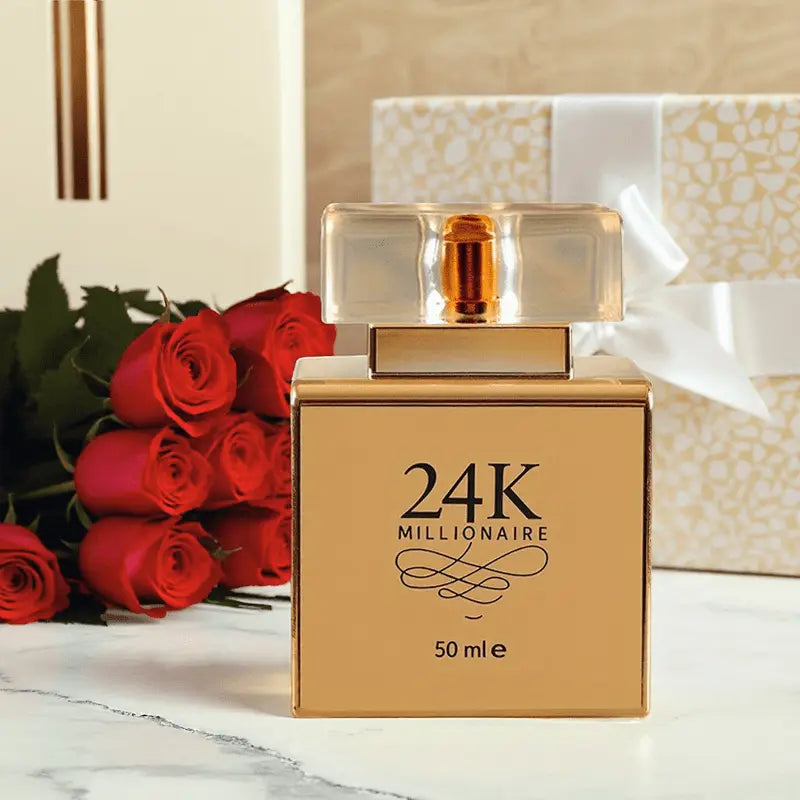 24 Millionaire Eau De Parfum for Women 1.7oz - Luxurious Golden-Tone Transparent Bottle, Long-Lasting Floral & Fruity Scent, 10-20% Concentration, Perfect for Dating, Daily Use & Gift Giving Chic Le'Meek