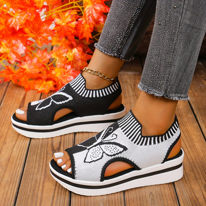2024 Summer Womens Breathable Animal Print Sandals - Comfortable Open Toe Strappy Back Knitted Mesh Hollow Design, Versatile Fabric Material, Casual Fashion Shoes for Warm Weather