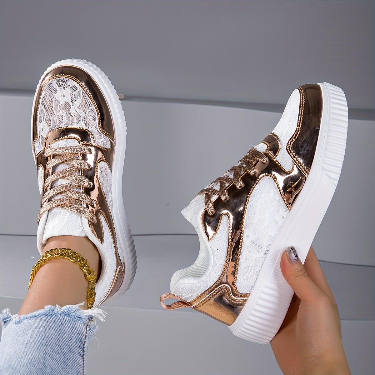 Lace-Up Fashion Sneakers - Breathable, Comfortable, Stylish Low-Top Trainers with EVA Insole, MD Sole, and Microfiber Upper - Perfect for Casual, Sporty Women of All Seasons