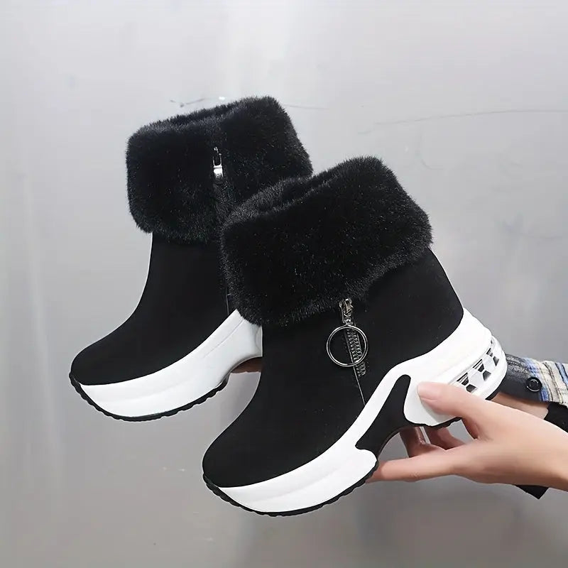 Women's Platform Wedges Ankle Boots, Casual Push Lined Side Zipper Short Boots, Warm & Comfortable Winter Shoes Chic Le'Meek