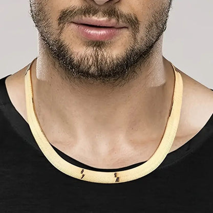 1pc 23.6inch 9mm&10.5mm Golden plated Chain Necklace For Men, Herringbone Chain Classic Clavicle Chain Jewelry