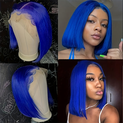 180% Density Dark Green Blue Bob Wig - Stunning Realistic Hairpiece with 13x4 Lace Front, Vibrant Straight Style, and Natural Look for Women