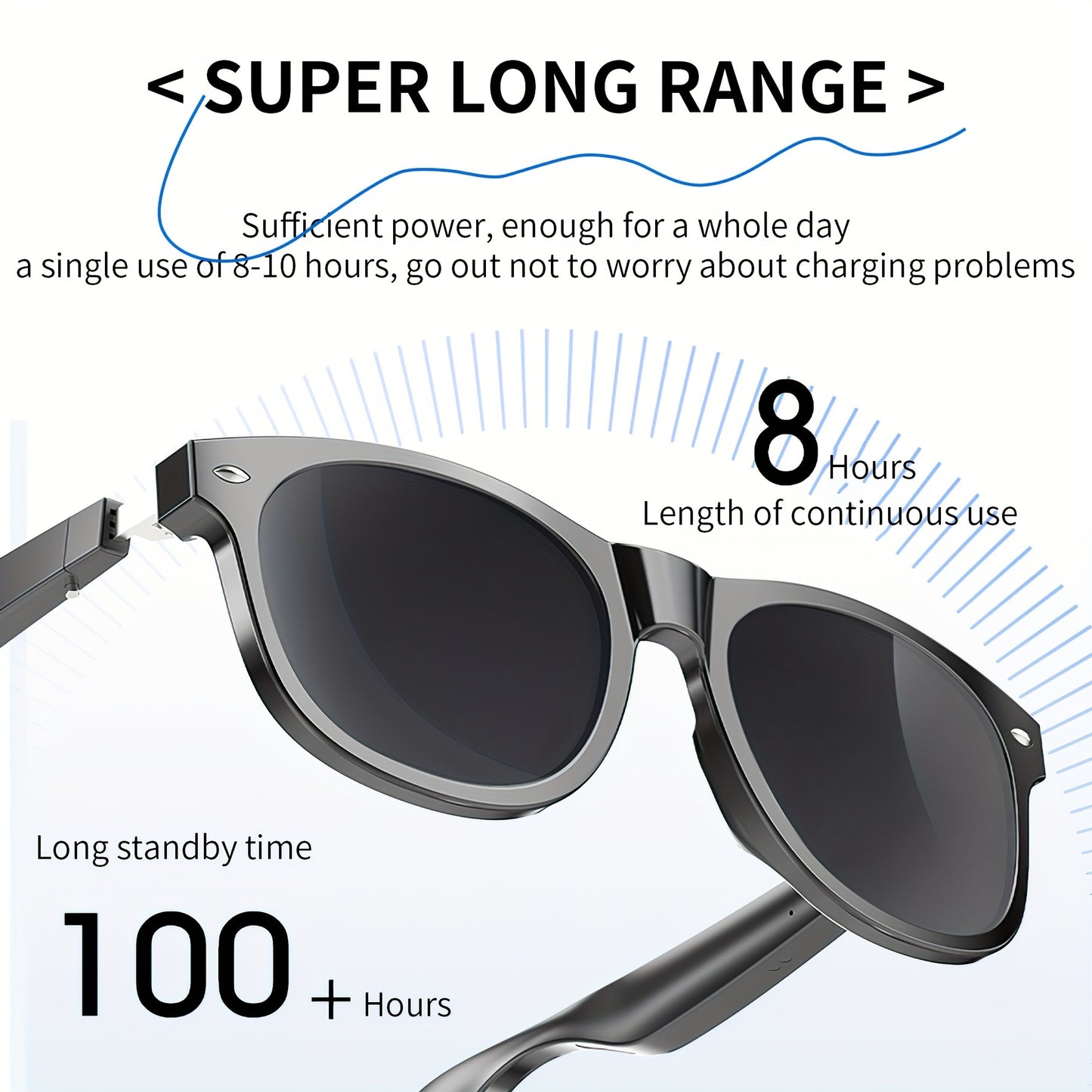 Smart Glasses, Wireless Connection, Music Playing Function, Wireless Call, Long Battery Life