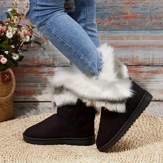 Women's Warm Snow Boots, Fashion Faux Fur Slip On Boots, Women's Comfortable Winter Boots Chic Le'Meek