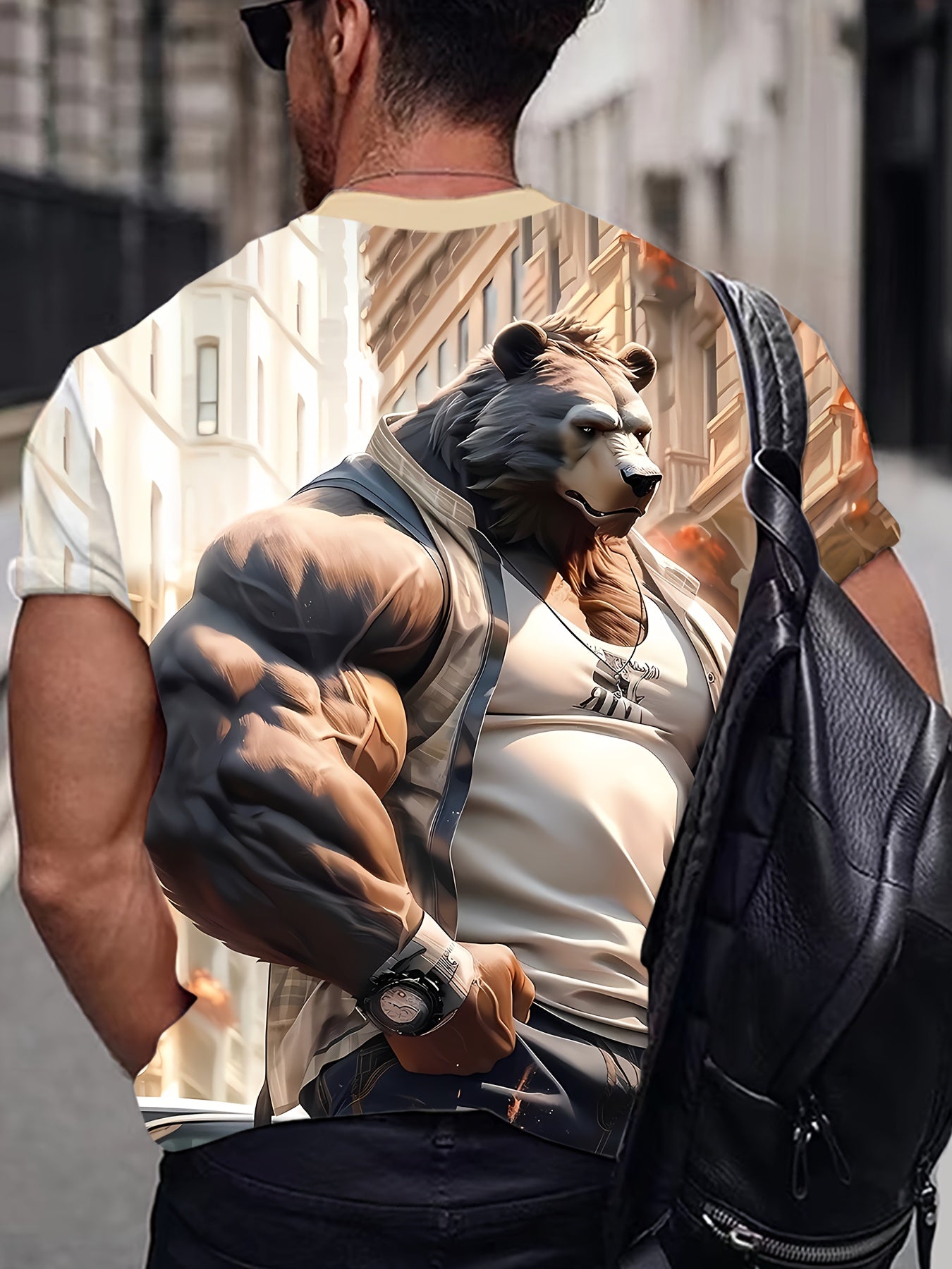 Plus Size Mens T-Shirt - Bold 3D Bear Print - Comfortable Short Sleeves for Big & Tall - Stylish Summer Outdoor Sportswear