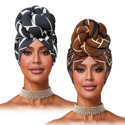 2pcs Zebra Print Pre-Tied Hair Turbans - Soft Polyester Knot Head Wraps for Women, Stylish Black & White Pattern, Comfortable Shower Cap for Short Hair, Fashion Headband | Zebra Print Turban | Snug Fit Design Chic Le'Meek