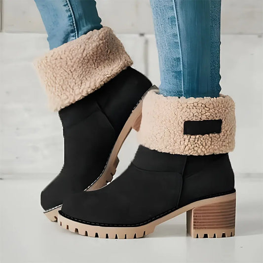 Winter Warm Women's Ankle Strap Platform Chunky Heel Comfort Faux Suede Plush Short Snow Boots Shoes For Woman Chic Le'Meek