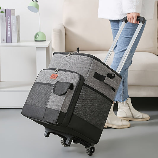 Large Capacity Rolling Briefcase, Rolling Handbag With Wheels, Rolling Storage Bag With Detachable Folding Handcart, Mobile Storage Bag