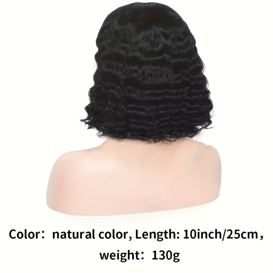 16 150% Density Deep Wave Curly Bob Wig - 13x4 Transparent Lace Front, Pre-Plucked Hairline, Natural Black, Baby Hair, Soft and Breathable, Suitable for All Women