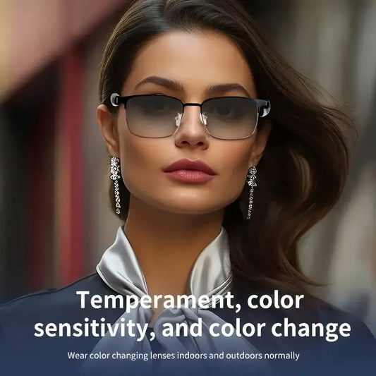 Unisex Smart Glasses with Auto-Dimming & Fashion Glass Transition, Built-in Mic/Speaker for HD Voice Calls & Hi-Fi Sound, Lightweight Battery-Powered Design for Driving,, Home Use - Perfect Holiday Gift, Driving Eyewear, Acce Chic Le'Meek