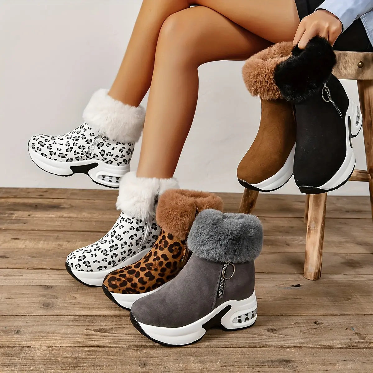 Women's Platform Wedges Ankle Boots, Casual Push Lined Side Zipper Short Boots, Warm & Comfortable Winter Shoes Chic Le'Meek