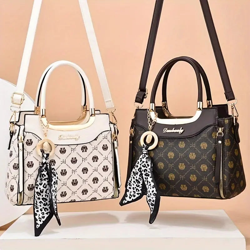 2024 New Women's Light Luxury Checkered & Polka Dot Crossbody Bag - Adjustable Shoulder Strap,, Golden-Tone Hardware, Zipper Closure, Versatile Handbag for Casual & Formal Occasions, Purse Strap Crossbody, Cheetah Print Accen Chic Le'Meek