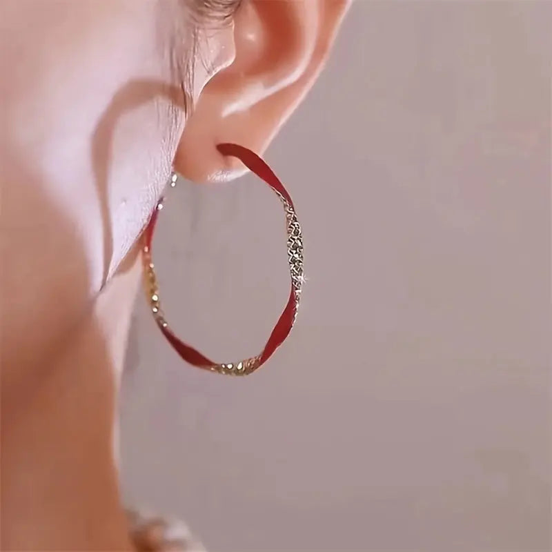 2 Pairs of Red and Green Earrings, Fashionable European and American Niche Temperament, Commuting High-end Retro Drip Oil Simple Geometric Earrings, Valentine's Day Birthday Gift, Women's Jewelry Clearance Chic Le'Meek