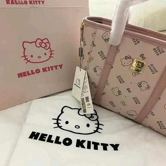 Hello Kitty Faux Leather Top-Handle Bag - Pink, Lightweight, Fixed Shoulder Straps, Zipper Closure | Includes Clutch for Women Chic Le'Meek