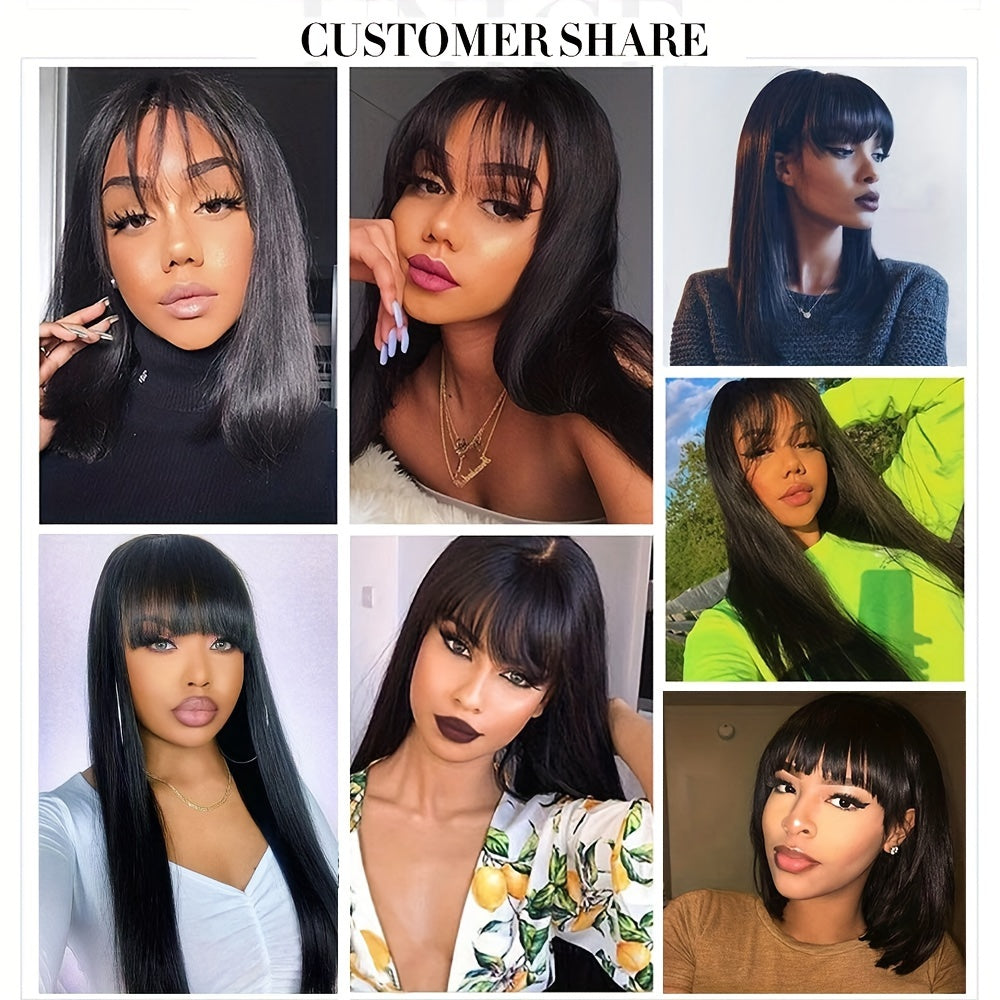 Straight Human Hair Wigs With Bangs Brazilian Virgin None Lace Front Wigs Glueless Machine Made For Women Wigs 150% Density Natural Color