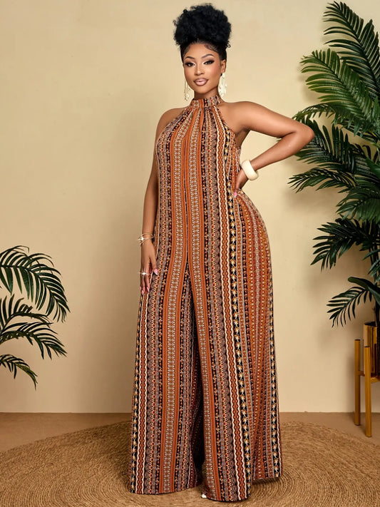 Women's Plus Size Boho-Chic Jumpsuit - Sleeveless Off-the-Shoulder Wide-Leg Pants Temu