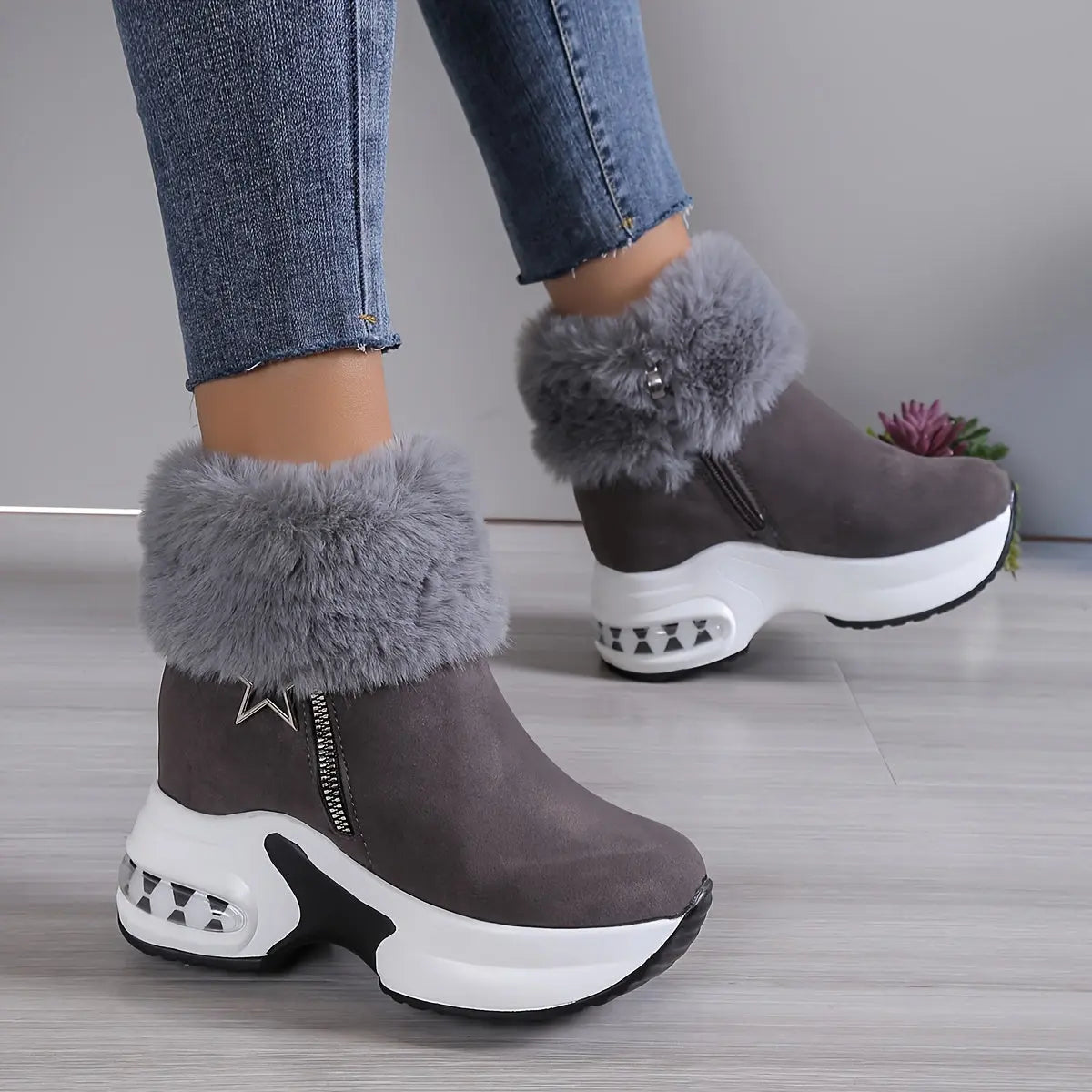 Women's Platform Wedges Ankle Boots, Casual Push Lined Side Zipper Short Boots, Warm & Comfortable Winter Shoes Chic Le'Meek