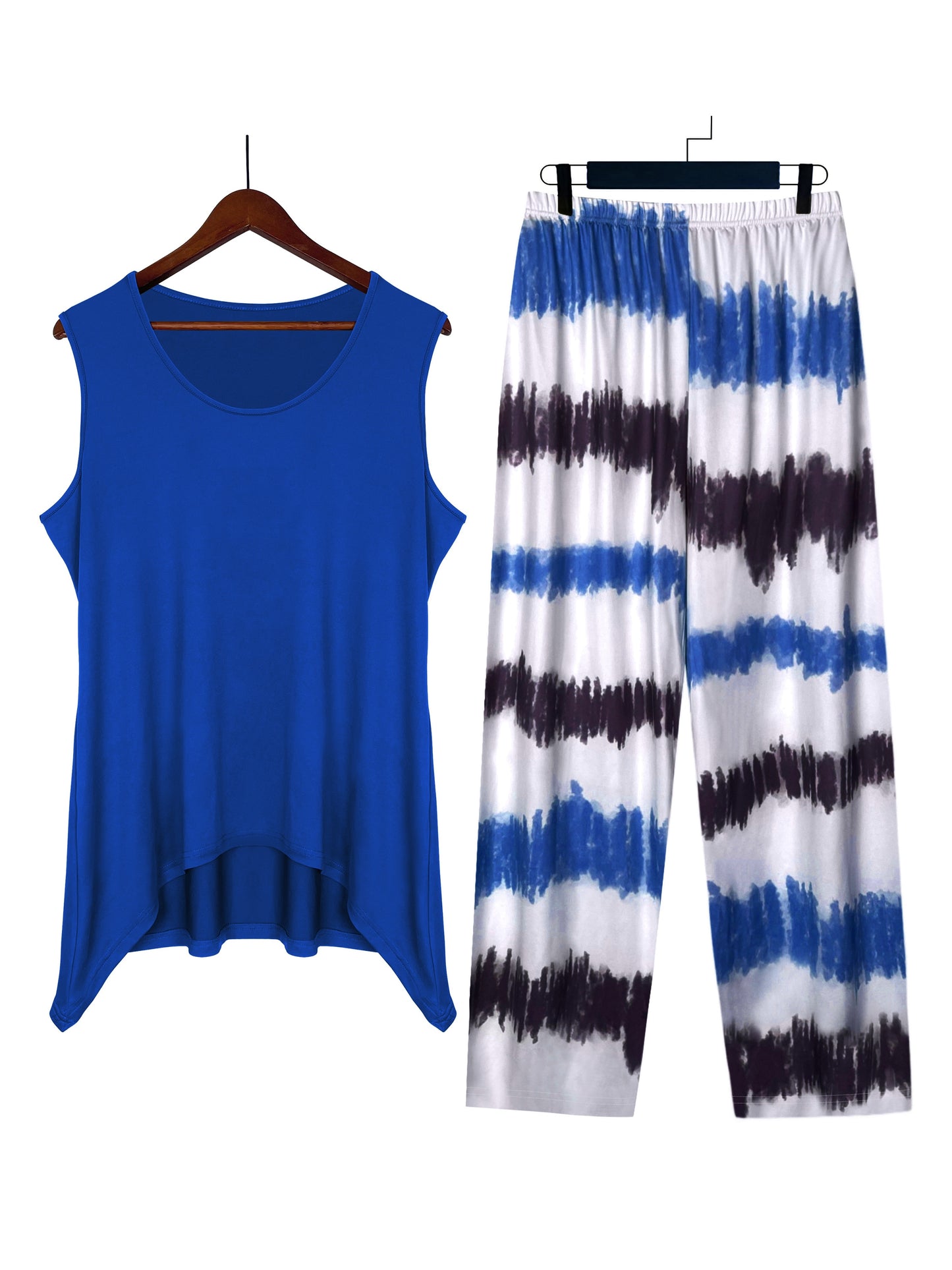 Plus Size Tie Dye Print Two-piece Set, Crew Neck Tank Top & Shorts Outfits