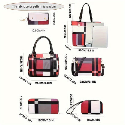 6-Pcs Chic Women's Handbag Set - Versatile Tote, Shoulder, and Crossbody Bags with Satchel, Clutch & Wallet