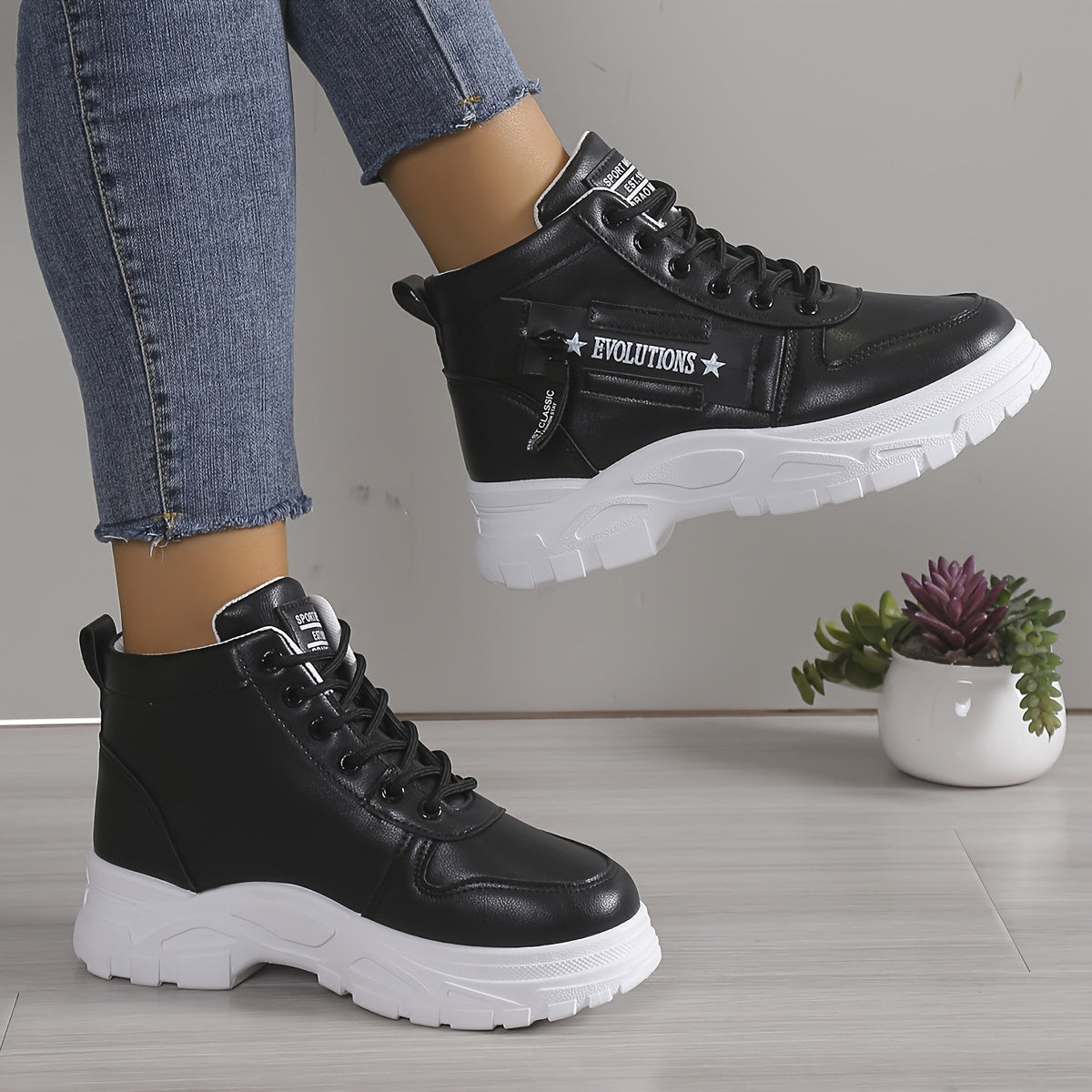 Women's Letter Graphic Side Zipper Platform Sneakers, Lace-up Fashion High-top Casual Sports Shoes With Hidden Heel, Women's Comfy Footwear