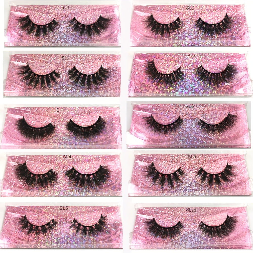 50 Pairs of 3D Waterproof Mink Lashes with Sparkle - Natural, Fluffy, and Voluminous - 13-15mm Length, Mixed Upward Curve - Reusable and Portable - Perfect for Everyday Makeup