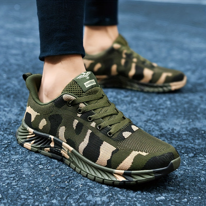 Men's Fashion-Forward Camouflage Sneakers - Artfully Woven Knit, Ultra-Comfortable, Secure Non-Slip Grip