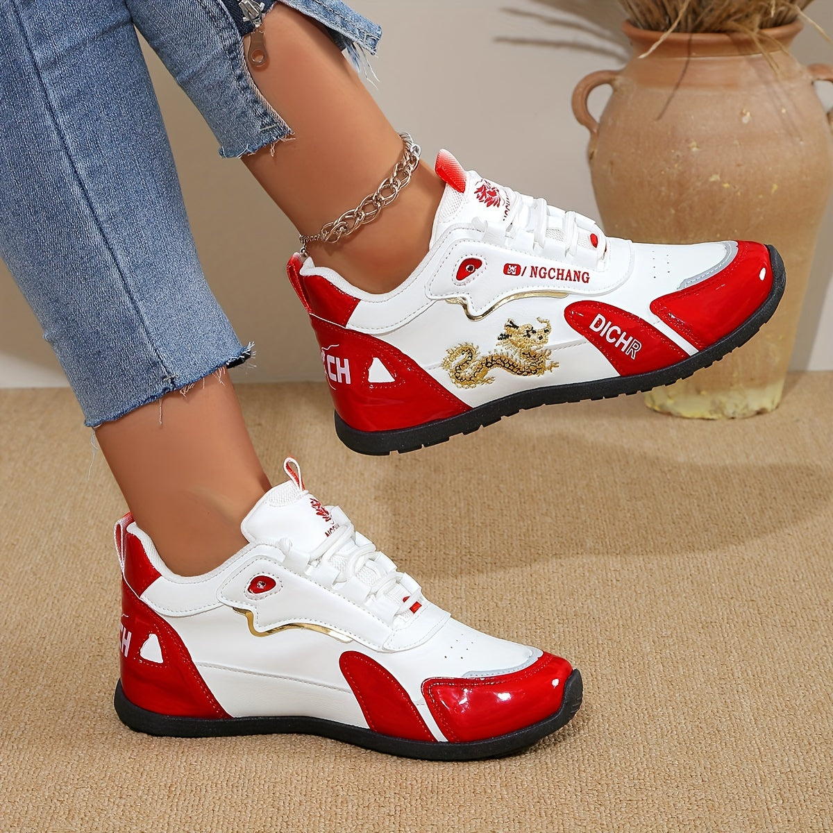 Women's Trendy Sneakers, Casual Lace Up Outdoor Shoes, Comfortable Low Top Sport Shoes