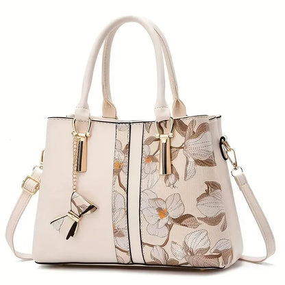 [Chic Floral Print Shoulder Handbag] Elegant Floral Print Women's Handbag - Chic Colorblock Shoulder Bag with Zip Closure, Durable PU Material Chic Le'Meek