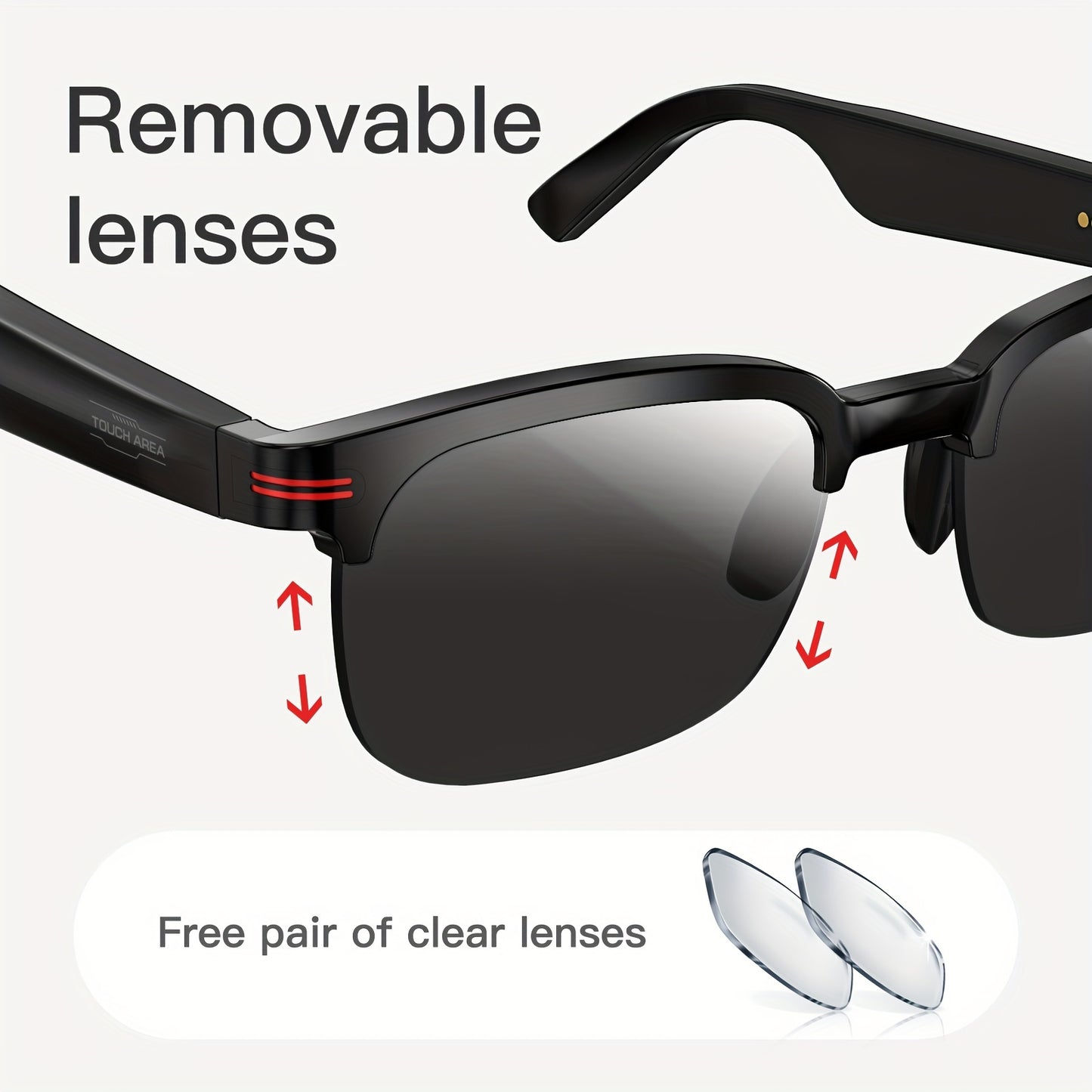 High-definition Wireless Smart Glasses With Anti-ultraviolet Sunglasses Lenses For Clearer Vision, Touch Control Switch, Open Design With Built-in Microphone And Speaker, Hands-free Music And Calls