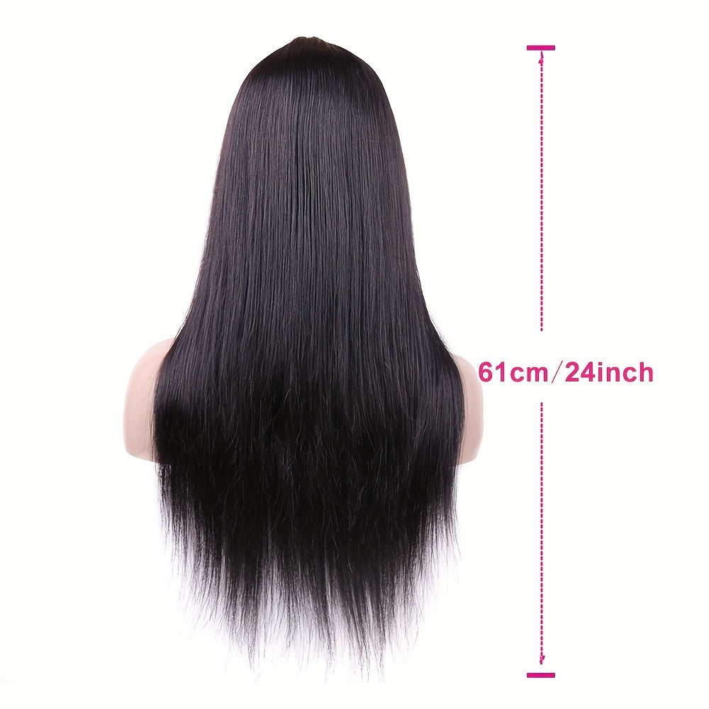 Straight Human Hair Wigs With Bangs Brazilian Virgin None Lace Front Wigs Glueless Machine Made For Women Wigs 150% Density Natural Color