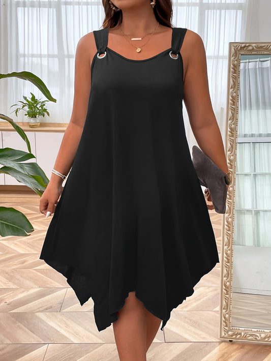 Plus Size Fitted Tank Dress - Soft Slight Stretch Polyester, Casual Sleeveless Style for Spring & Summer