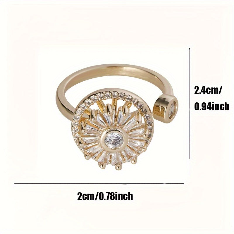 Round Zircon Rotating Ring Open Ring Lady Temperament Exquisite Fashion Light Luxury Style Ring, As Halloween, Chrismas Gift