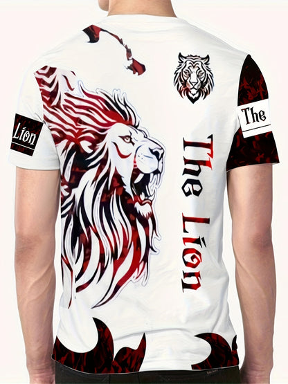 Stylish Men's T-Shirt with Striking Lion Graphic - Comfortable Short Sleeve Crew Neck - Ideal for Summer Outdoor Activities & Daily Wear