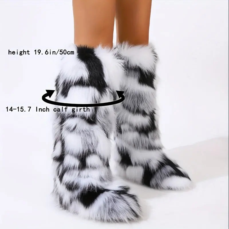Fashion Faux Fur Knee High Boots - Women's Solid Color Snow Boots, Comfortable Chic Le'Meek