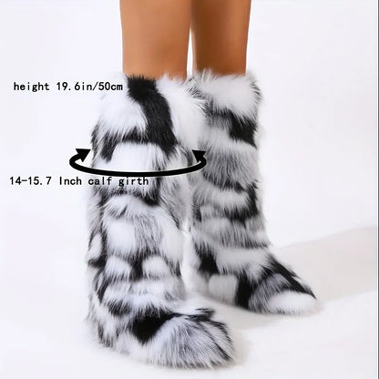 Fashion Faux Fur Knee High Boots - Women's Solid Color Snow Boots, Comfortable Chic Le'Meek