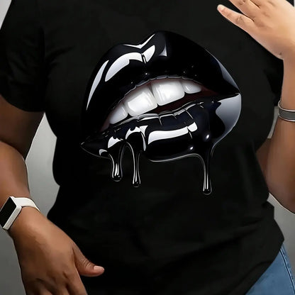 Plus Size Lip Printed T-Shirt Pure Casual Short Sleeve Shirt Breathable Very Suitable for Daily Wear Chic Le'Meek