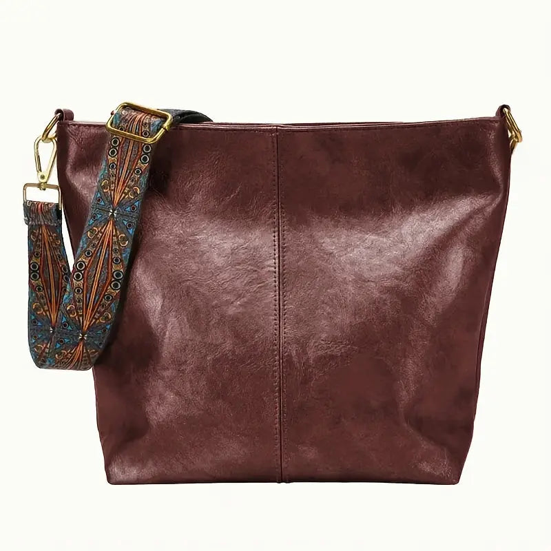 [Vintage Tote Bag] Large Vintage Tote Bag | Crossbody Bag with Removable Strap, Zipper Closure, Polyester Lining, Random Printing, No Edge Paint, for Women, Black/Beige/Rose Red/Pink/Light Grey/Blue/Light Green/Green/Light Br Chic Le'Meek
