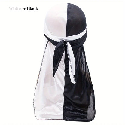 Silky Durag - Assorted Colors Satin Pirate Cap with Long Tail, Wide Straps, Elastic Breathable Head Wrap Chic Le'Meek