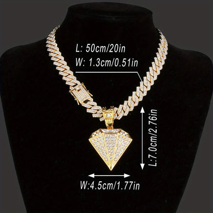 1 Pc Mens Hip Hop Punk Golden Large Rhinestone Pendant Necklace, Fashion Miami Cuban Chain Temu