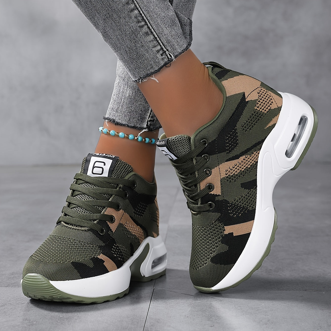 Comfy Camouflage Sneakers for Women - Height Increasing, Breathable, Air Cushion, Fashion Sports Shoes with Arch Support for Walking, Running, and Casual Wear