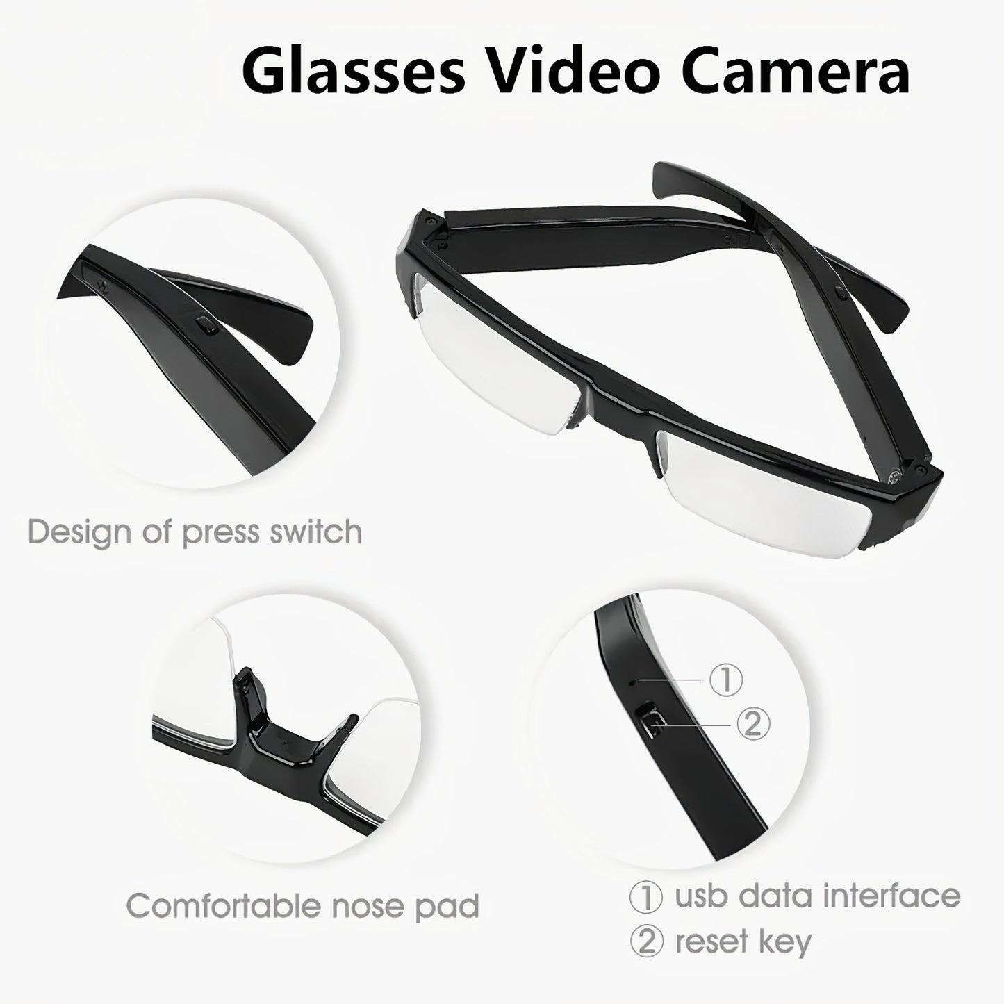 Smart 1080P HD camera glasses, outdoor sports glasses, body camera, video glasses, suitable for cycling, meeting recording, with 64GB storage card