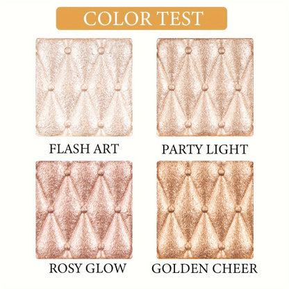 4-Color Radiant Face and Eye High Gloss Integrated Palette - Long-Lasting, Waterproof, Full Coverage, All Skin Tones Compatible - Sparkling Pearlescent Glitter Mixed Color Highlight Palette Perfect for Music Festival