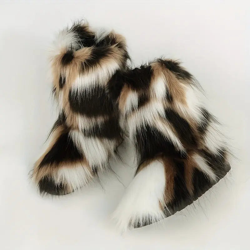 Women's Faux Fur Snow Boots, Trendy Slip On Mid Calf Boots, Women's Comfortable Winter Boots Chic Le'Meek
