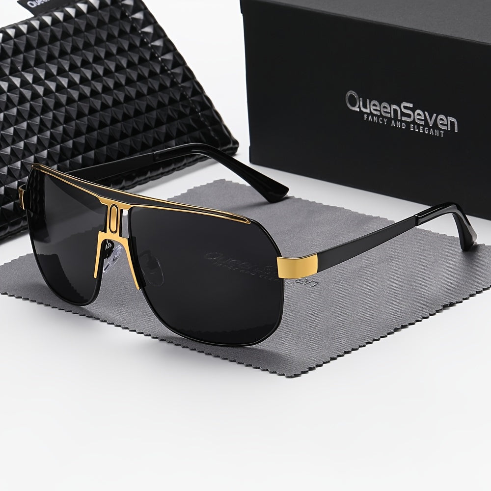 QueenSeven Unisex Polarized Alloy Square Oversized Frame Sunglasses Driving Sunglasses Shades