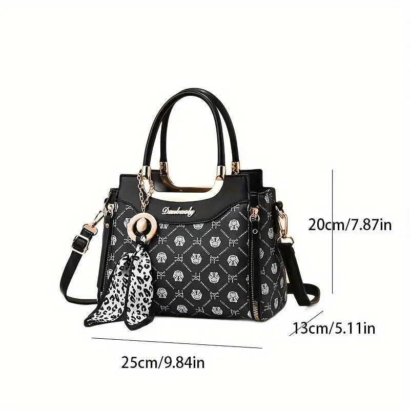 2024 New Women's Light Luxury Checkered & Polka Dot Crossbody Bag - Adjustable Shoulder Strap,, Golden-Tone Hardware, Zipper Closure, Versatile Handbag for Casual & Formal Occasions, Purse Strap Crossbody, Cheetah Print Accen Chic Le'Meek