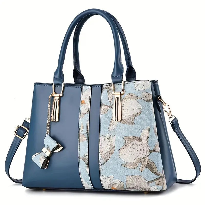 [Chic Floral Print Shoulder Handbag] Elegant Floral Print Women's Handbag - Chic Colorblock Shoulder Bag with Zip Closure, Durable PU Material Chic Le'Meek